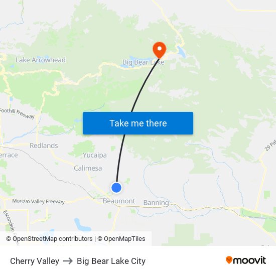Cherry Valley to Big Bear Lake City map
