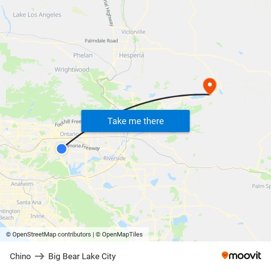 Chino to Big Bear Lake City map