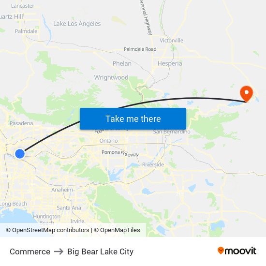Commerce to Big Bear Lake City map