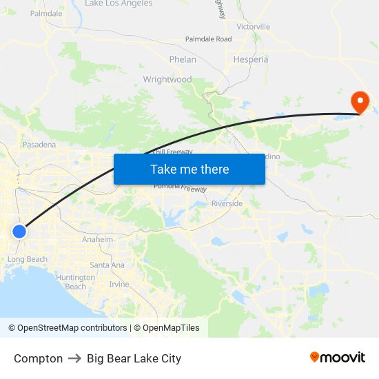 Compton to Big Bear Lake City map