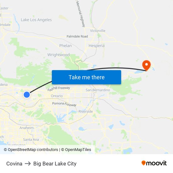 Covina to Big Bear Lake City map