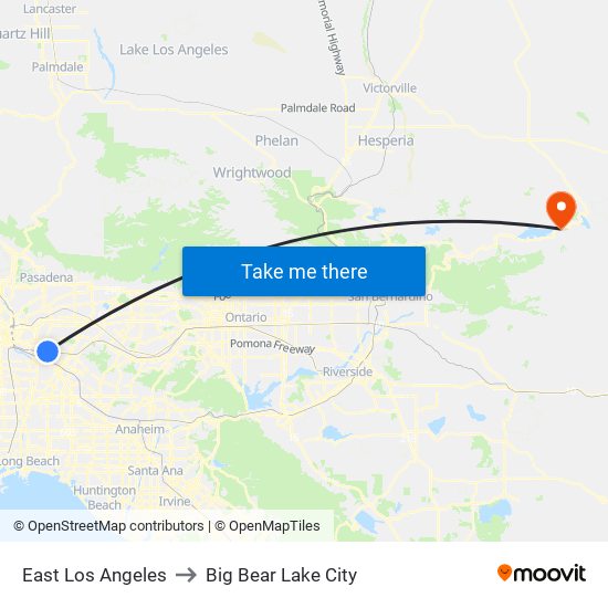 East Los Angeles to Big Bear Lake City map
