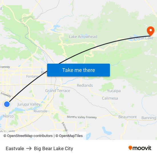 Eastvale to Big Bear Lake City map