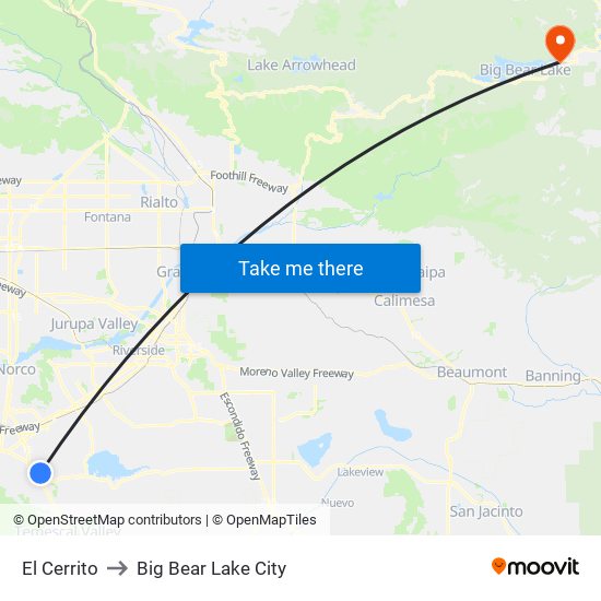 El Cerrito to Big Bear Lake City map