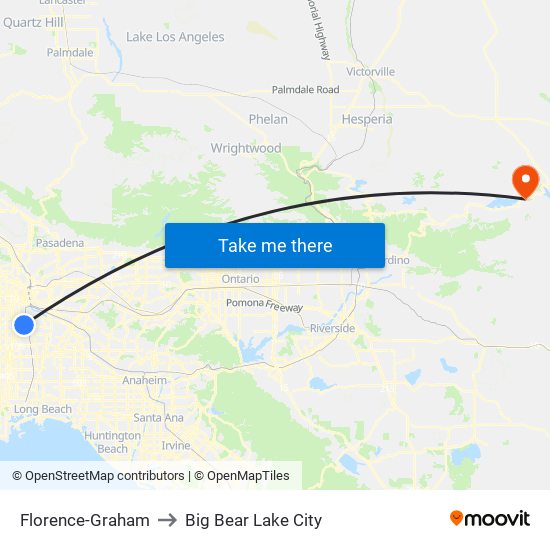 Florence-Graham to Big Bear Lake City map