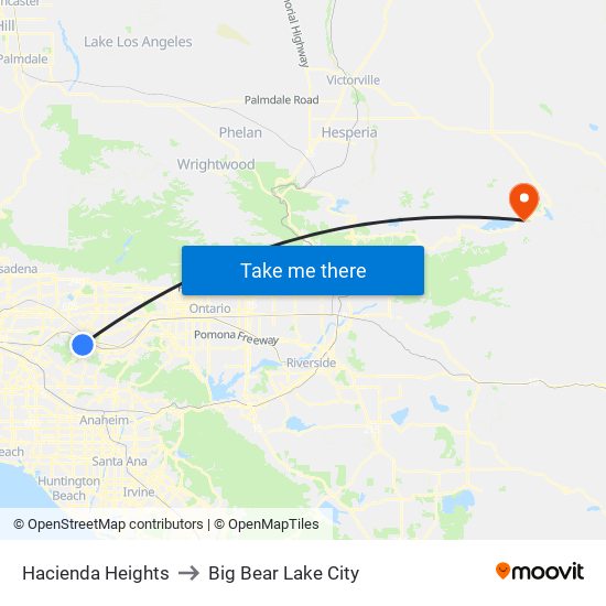 Hacienda Heights to Big Bear Lake City map