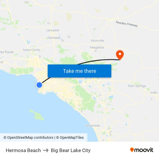 Hermosa Beach to Big Bear Lake City map