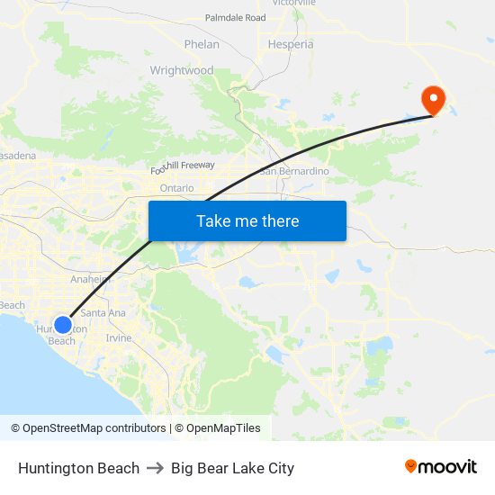 Huntington Beach to Big Bear Lake City map