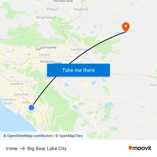 Irvine to Big Bear Lake City map