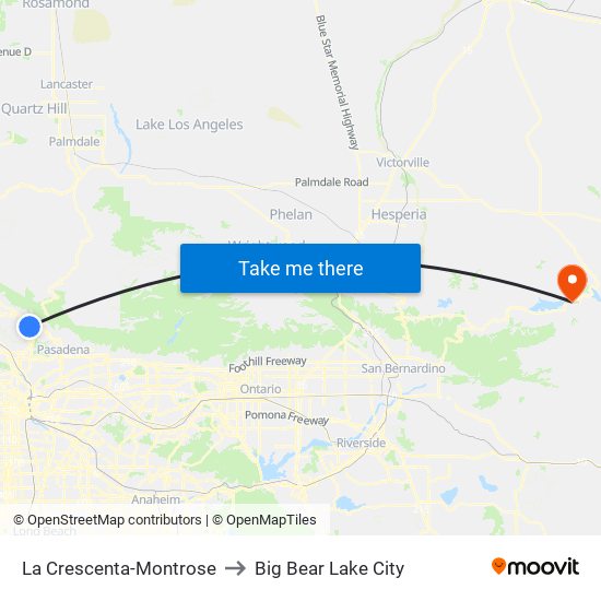 La Crescenta-Montrose to Big Bear Lake City map