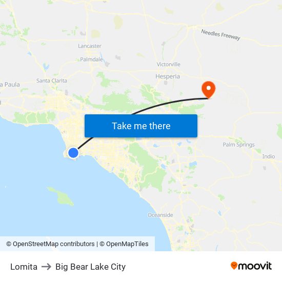 Lomita to Big Bear Lake City map