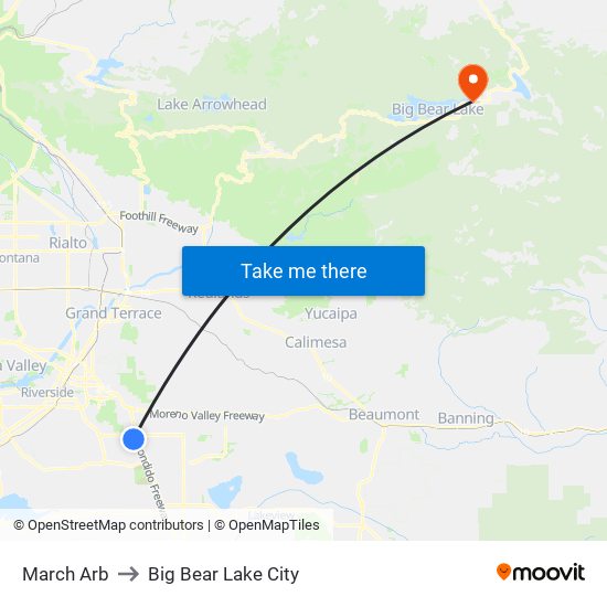 March Arb to Big Bear Lake City map