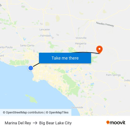 Marina Del Rey to Big Bear Lake City map