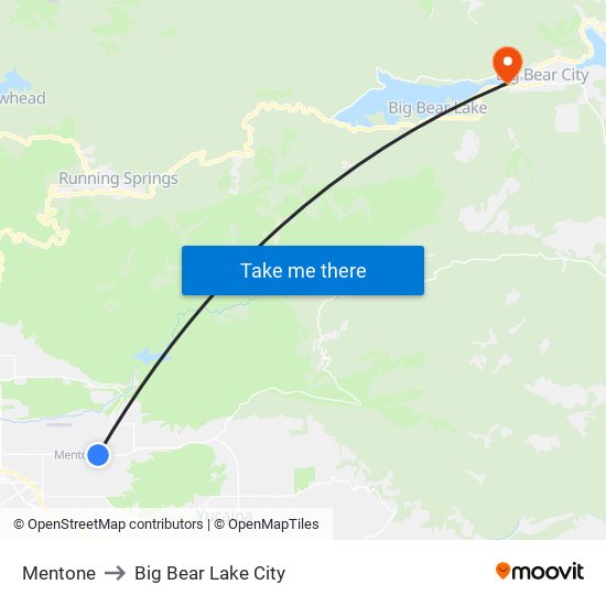Mentone to Big Bear Lake City map