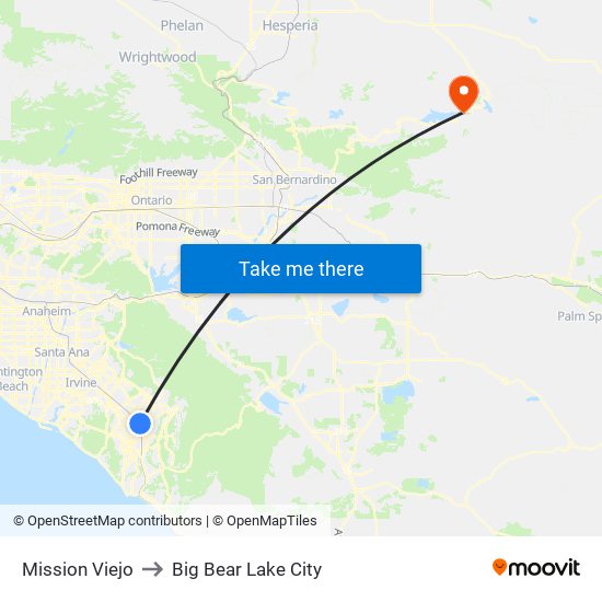 Mission Viejo to Big Bear Lake City map