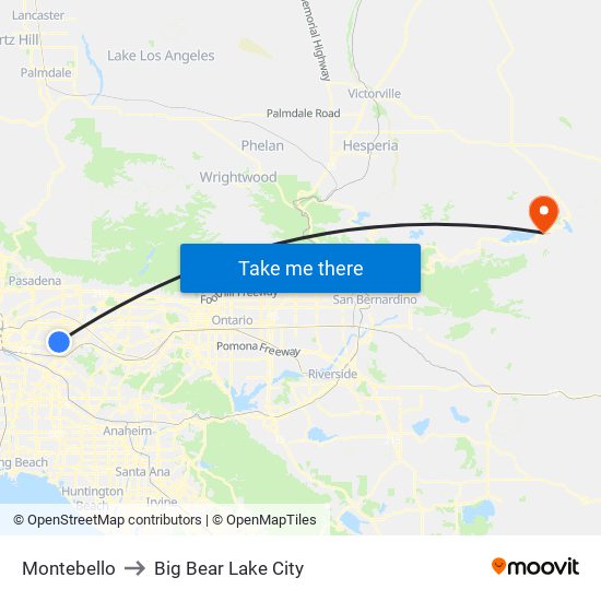 Montebello to Big Bear Lake City map