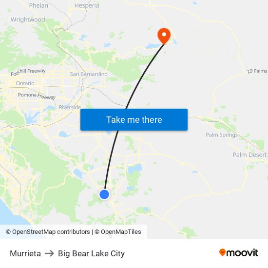Murrieta to Big Bear Lake City map