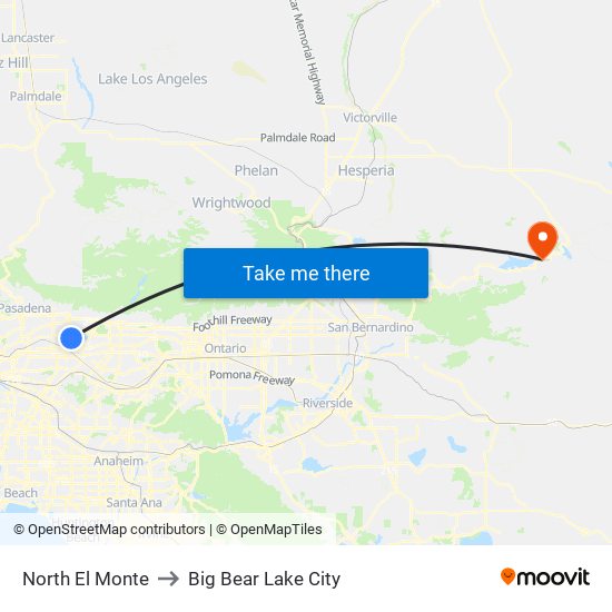 North El Monte to Big Bear Lake City map