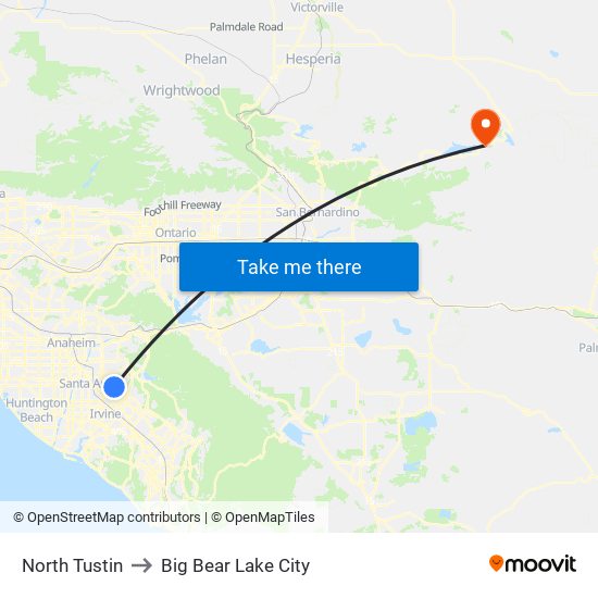 North Tustin to Big Bear Lake City map