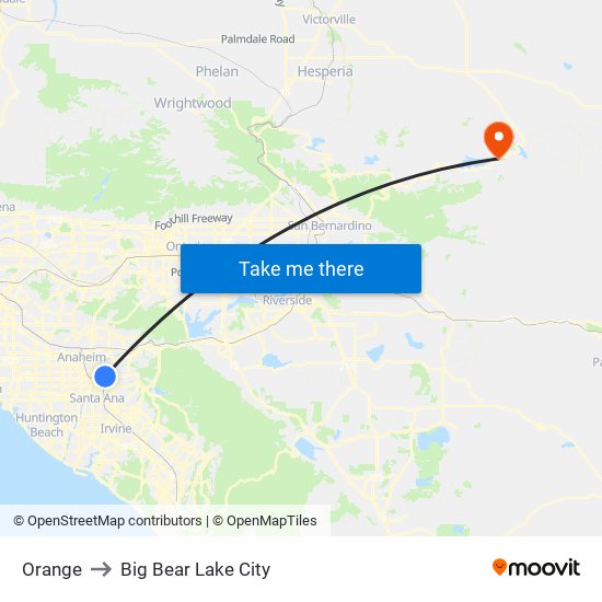 Orange to Big Bear Lake City map