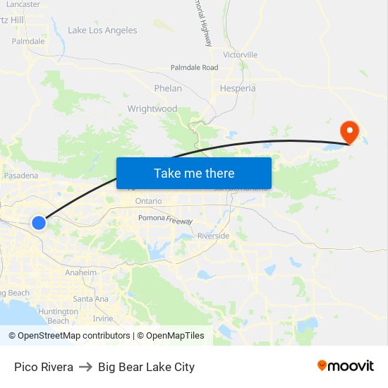 Pico Rivera to Big Bear Lake City map
