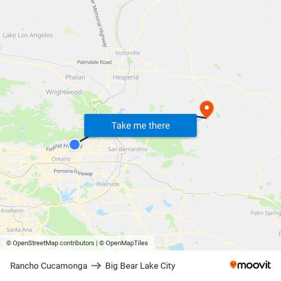 Rancho Cucamonga to Big Bear Lake City map
