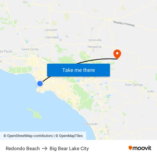 Redondo Beach to Big Bear Lake City map
