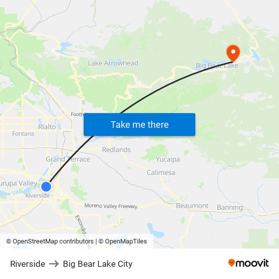 Riverside to Big Bear Lake City map