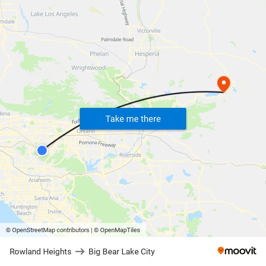 Rowland Heights to Big Bear Lake City map