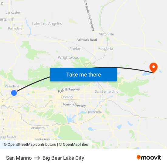 San Marino to Big Bear Lake City map