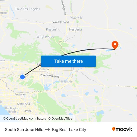 South San Jose Hills to Big Bear Lake City map