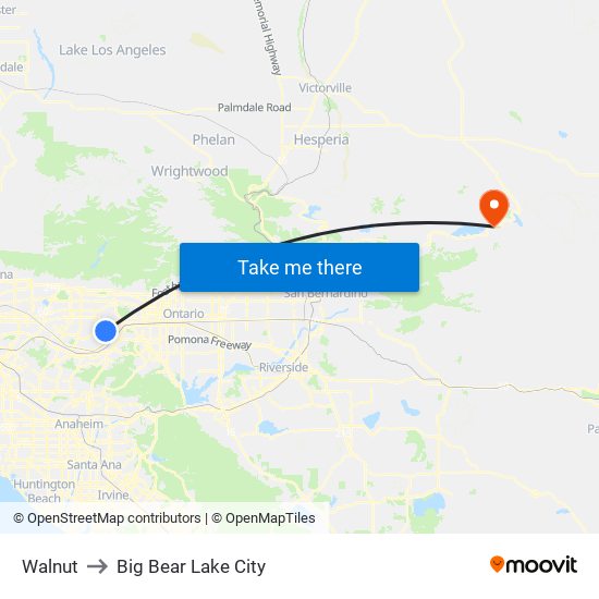 Walnut to Big Bear Lake City map
