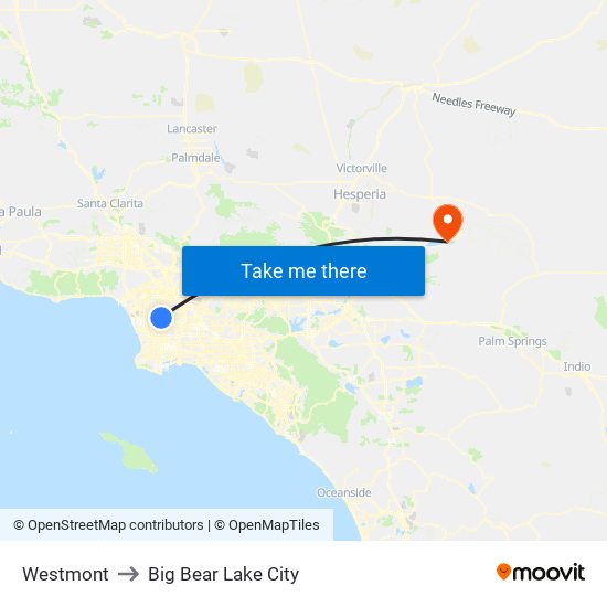 Westmont to Big Bear Lake City map
