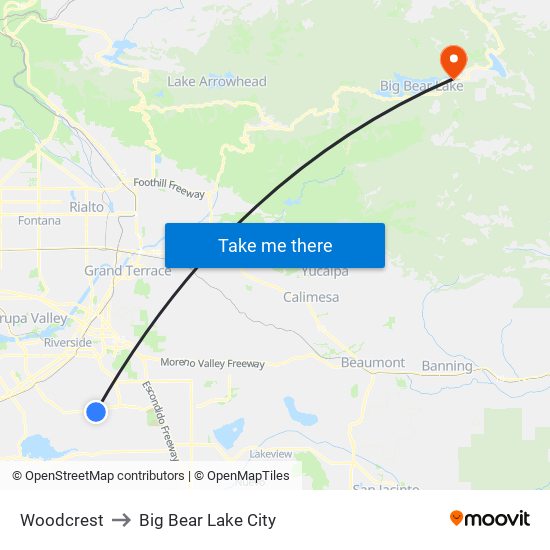 Woodcrest to Big Bear Lake City map