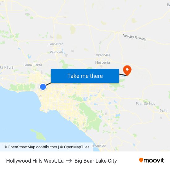 Hollywood Hills West, La to Big Bear Lake City map