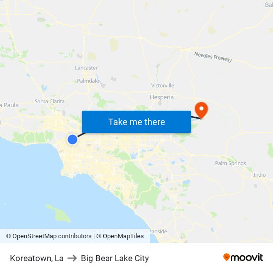Koreatown, La to Big Bear Lake City map