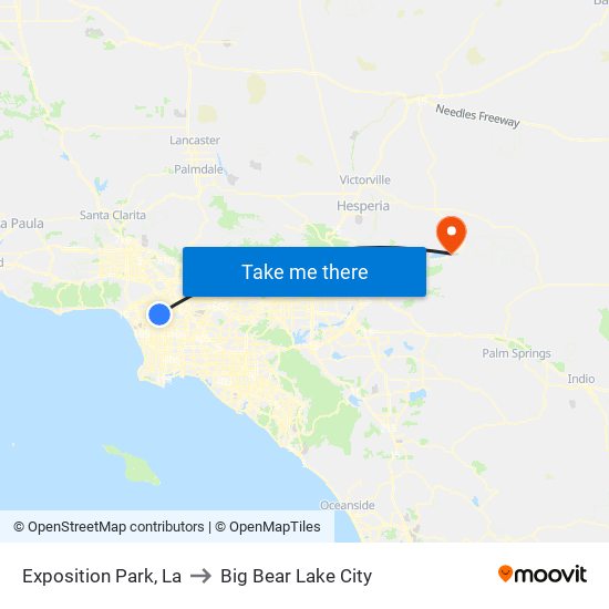 Exposition Park, La to Big Bear Lake City map