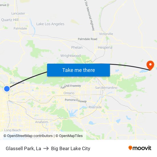 Glassell Park, La to Big Bear Lake City map