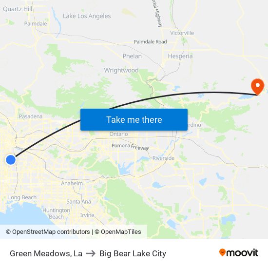 Green Meadows, La to Big Bear Lake City map
