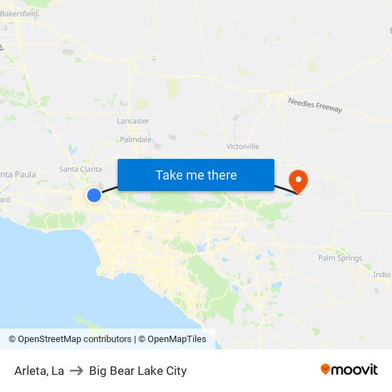 Arleta, La to Big Bear Lake City map