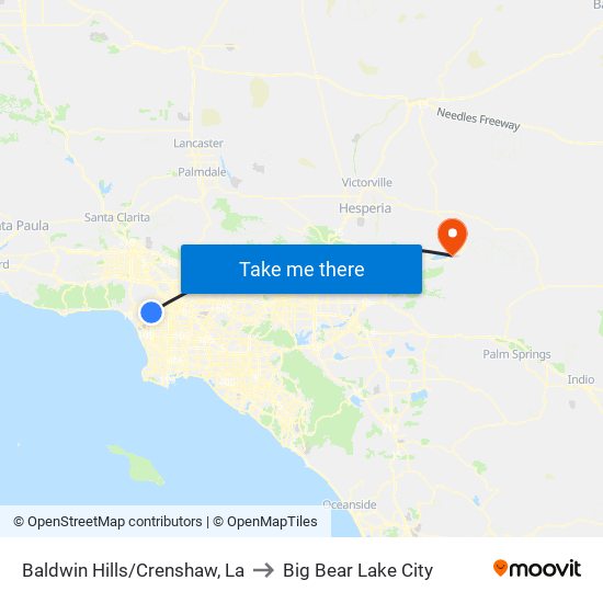 Baldwin Hills/Crenshaw, La to Big Bear Lake City map