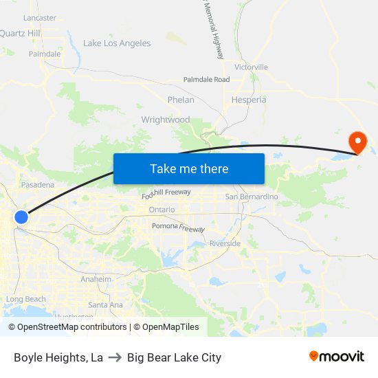 Boyle Heights, La to Big Bear Lake City map