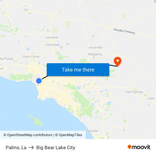Palms, La to Big Bear Lake City map