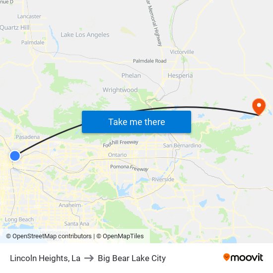 Lincoln Heights, La to Big Bear Lake City map