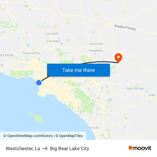 Westchester, La to Big Bear Lake City map