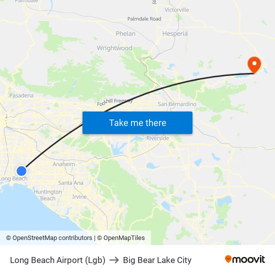 Long Beach Airport (Lgb) to Big Bear Lake City map