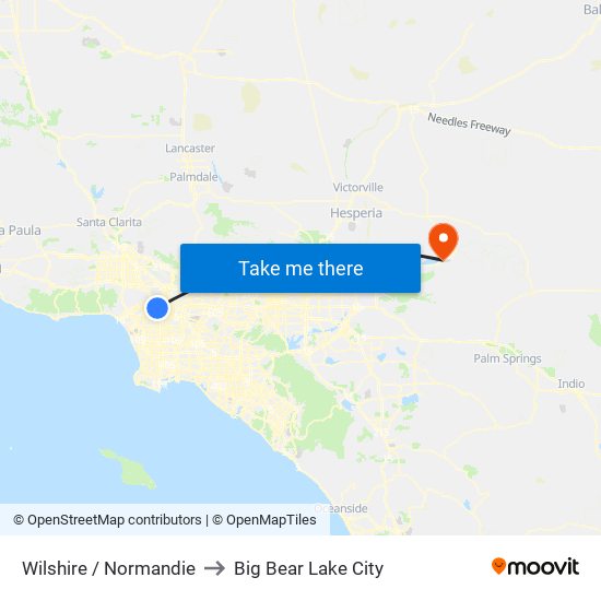 Wilshire / Normandie to Big Bear Lake City map