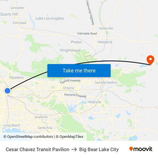 Cesar Chavez Transit Pavilion to Big Bear Lake City map