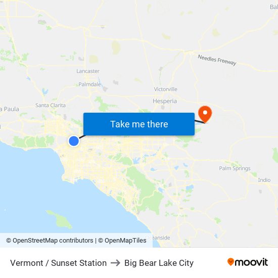 Vermont / Sunset Station to Big Bear Lake City map