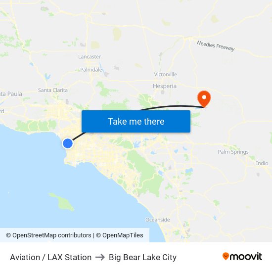 Aviation / LAX Station to Big Bear Lake City map